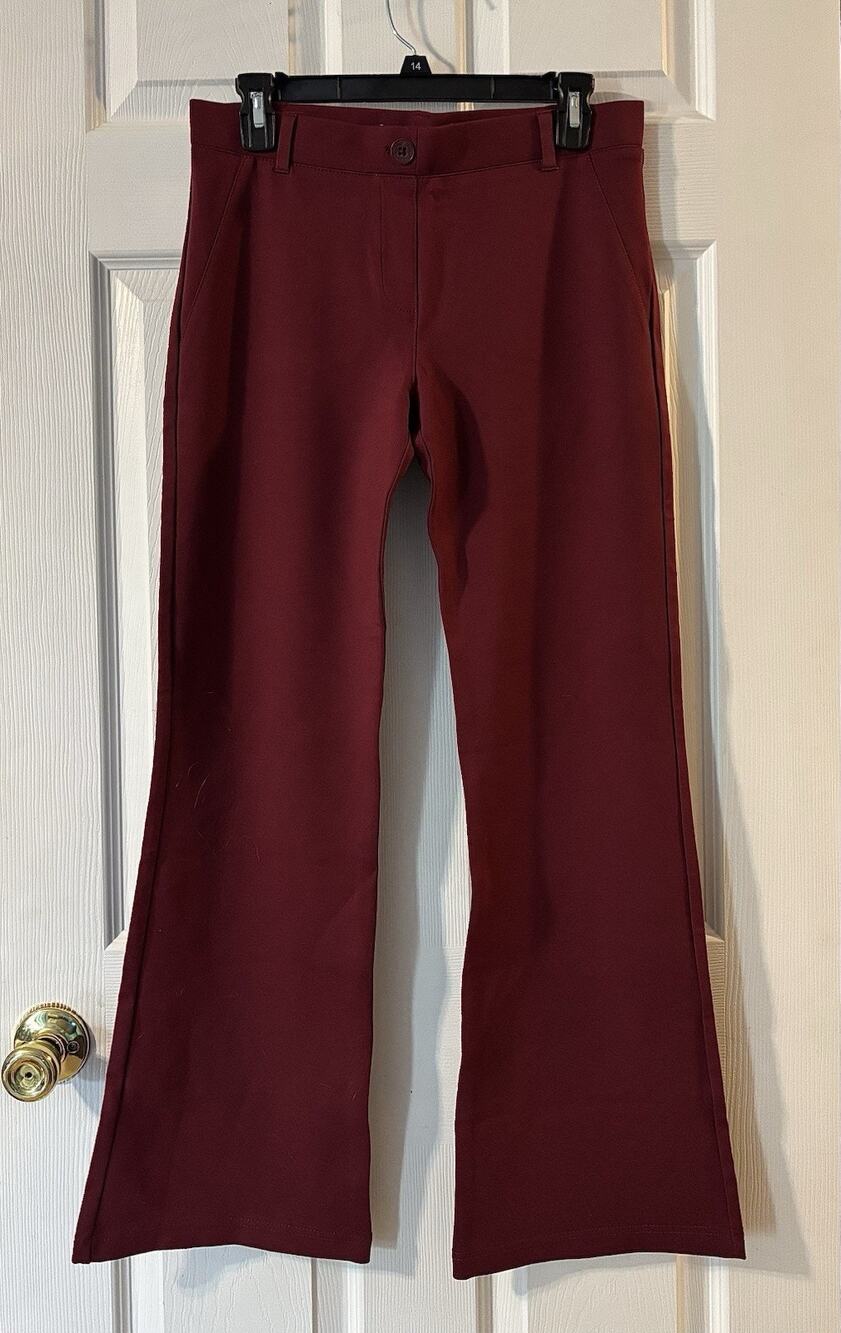 Betabrand M Medium Burgundy Office Casual Pants Flare Leg Stretch NWOT